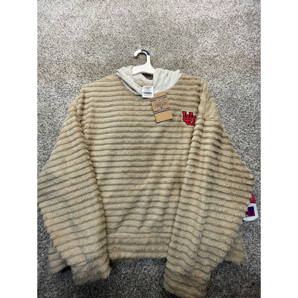 NEW Utah Utes Faux Fur Ribbed Rivalry Threads Hoodie Kids L Tan